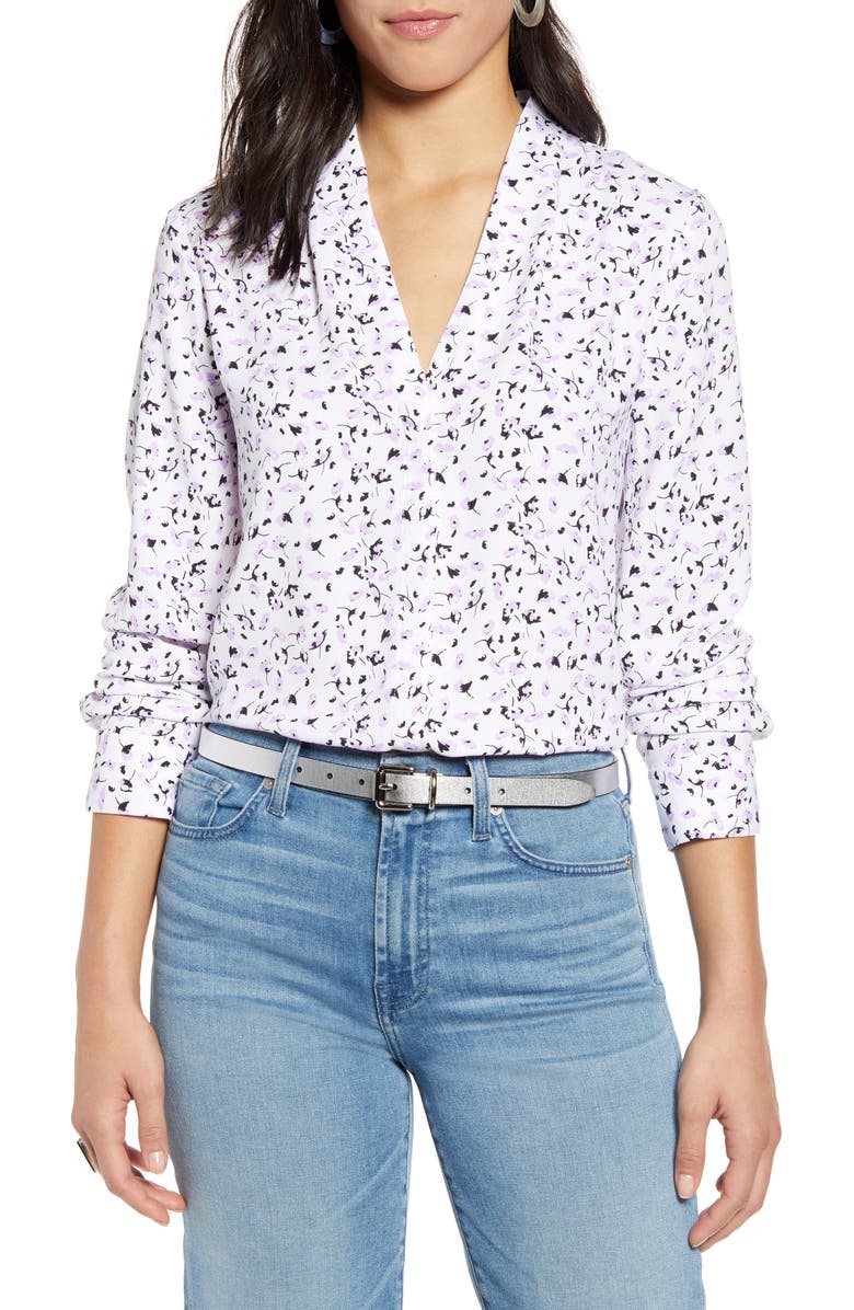 HALOGEN<SUP>®</SUP> Halogen V-Neck Top, Main, color, IVORY- PURPLE FLORAL