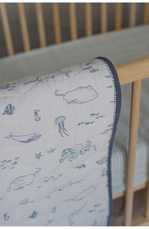 Pehr Reversible Quilted Organic Cotton Blanket In Ivory/navy