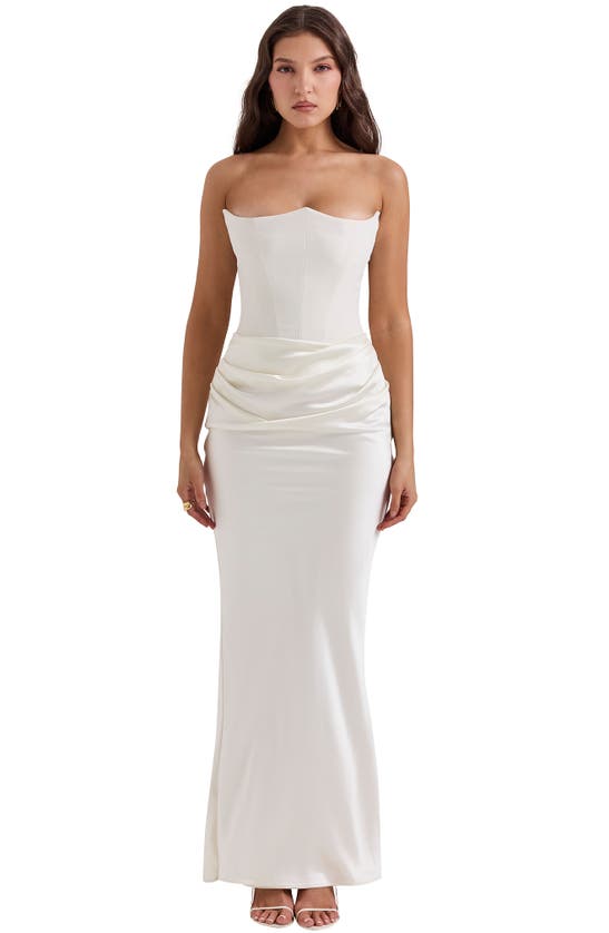 Shop House Of Cb Persephone Strapless Satin Corset Cocktail Dress In Ivory