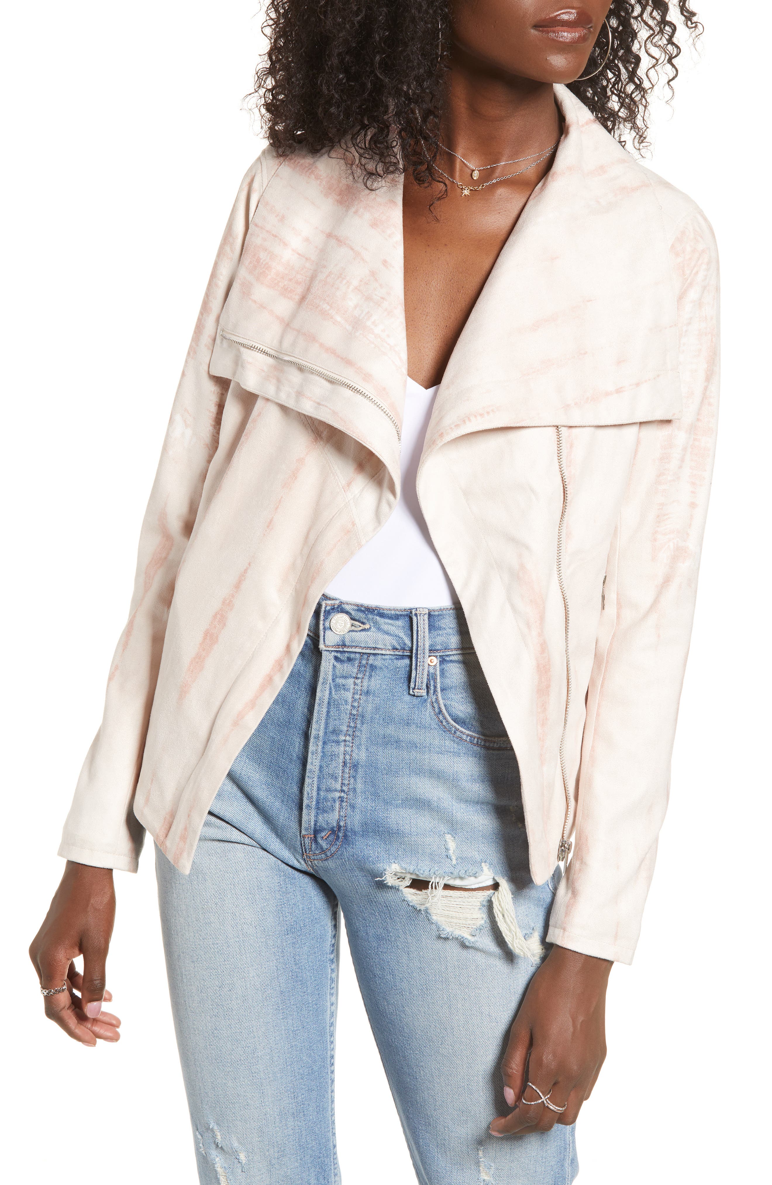 faux suede drape front jacket