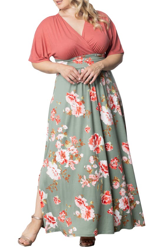 Shop Kiyonna Havana Mixed Media Floral Maxi Dress In Sage Garden Print