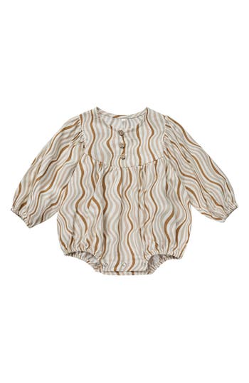 Rylee + Cru Gwen Retro Waves Long Sleeve Romper In Retro-waves