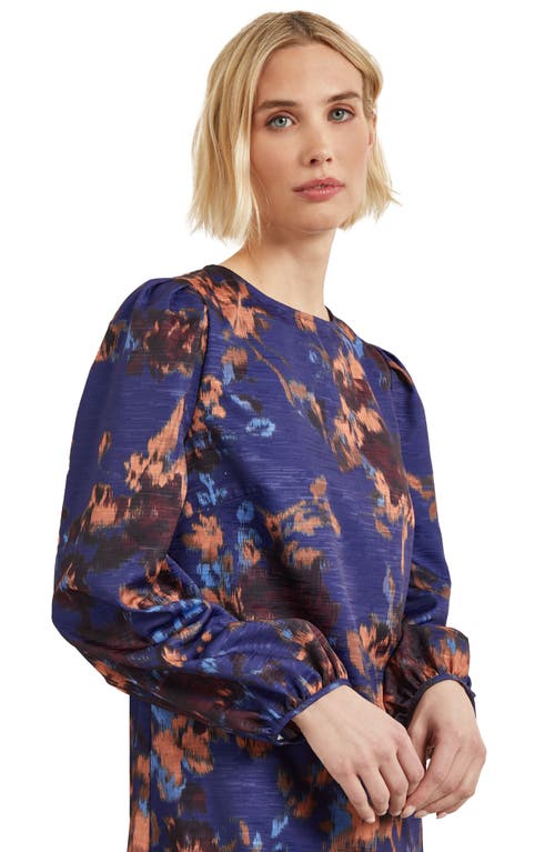 Misook Long Sleeve Woven Maxi Dress In Starry Night Blue