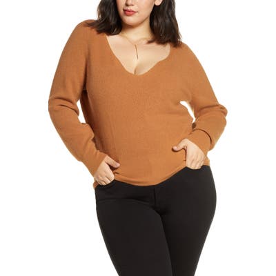 Plus Size Leith Shaped Neck Sweater, Brown
