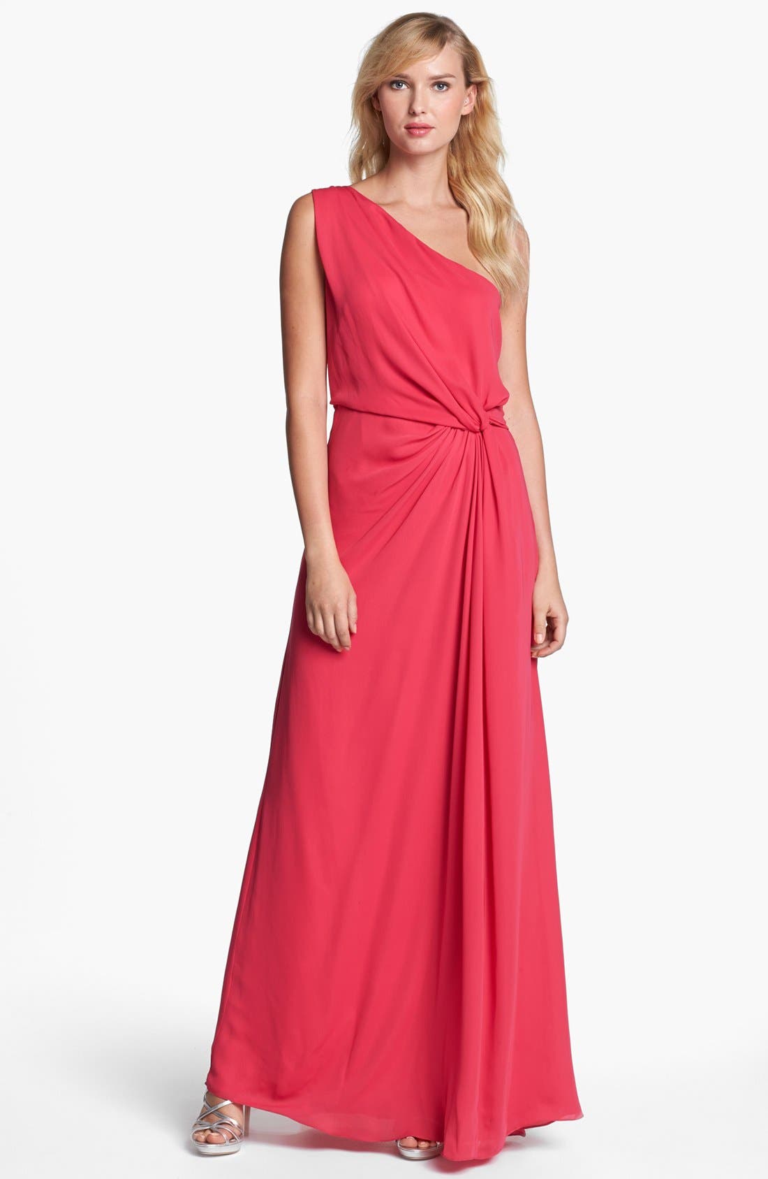 halston heritage one shoulder gown