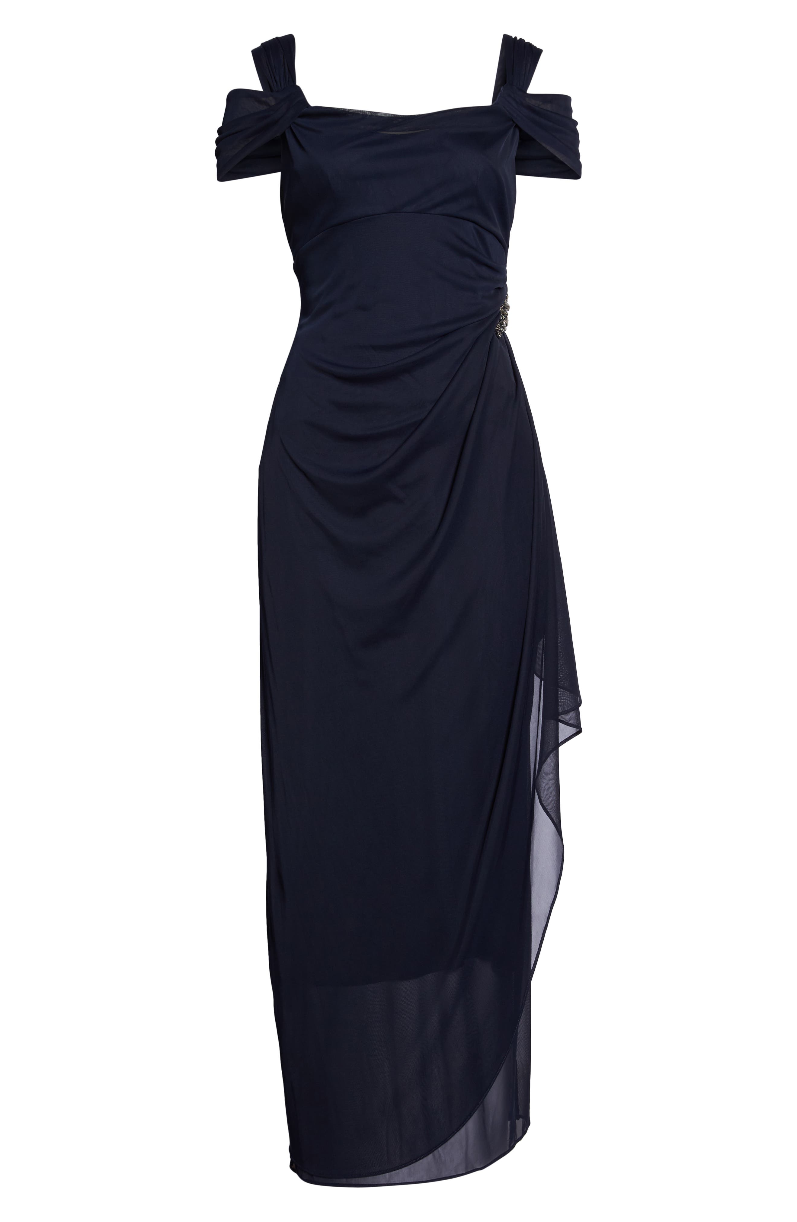 Shops Alex Evenings Navy Cold Shoulder Embellished Dress