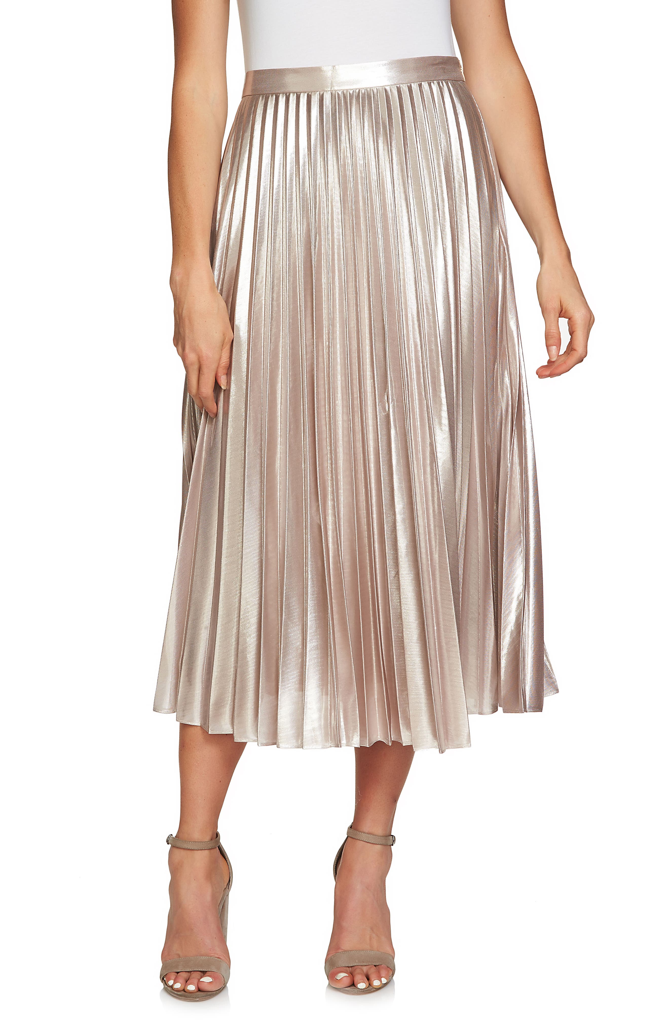 1.STATE Metallic Pleated Midi Skirt | Nordstrom