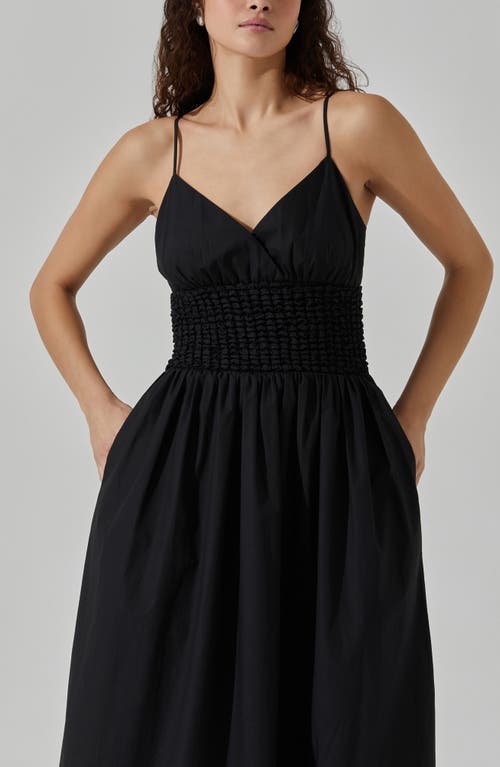 Shop Astr The Label Popcorn Waist Cotton Midi Dress In Black