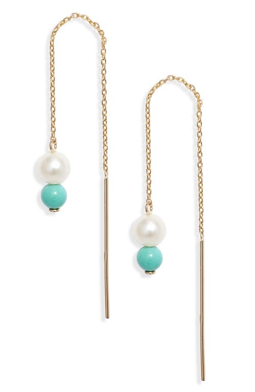 Poppy Finch Petite Cultured Pearl & Turquoise Threader Earrings in 14Kyg at Nordstrom