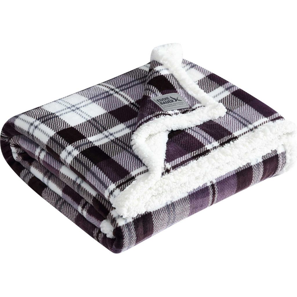Eddie Bauer Trailhead Plaid Ultra Soft Plush Fleece Reversible Throw Blanket In Dark Purple