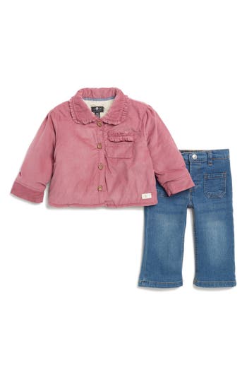7 FOR ALL MANKIND 7 FOR ALL MANKIND FAUX FUR LINED SHIRT JACKET & DENIM PANTS 