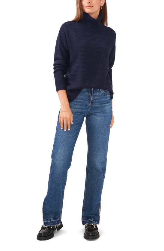 Shop Vince Camuto Textured Turtleneck Sweater In Classic Navy