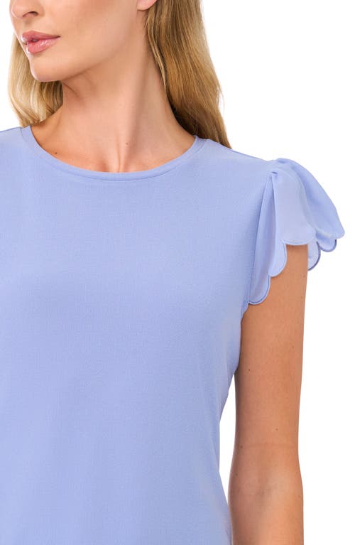 Shop Cece Scallop Sleeve Mixed Media Top In Blue Blossom