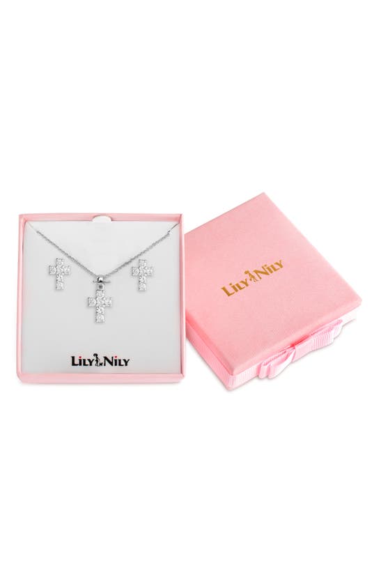 Lily Nily Kids' Cubic Zirconia Pendant Necklace & Stud Earrings Set In Silver
