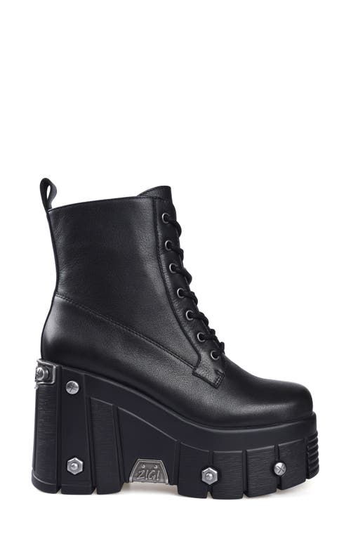 Zigi Nefeli Wedge Combat Boot In Black Leather