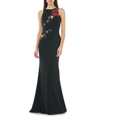 Carmen Marc Valvo Infusion Floral Embroidered Mermaid Gown, Black