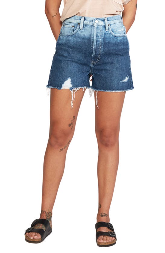 Etica Fern High Waist Cutoff Organic Cotton Denim Shorts In Shipwreck