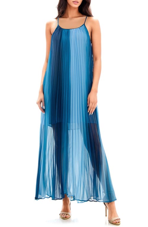 Pleated Maxi Dress in Blue Watercolor