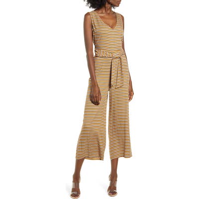 All In Favor Tie Front Split Back Jumpsuit, Beige
