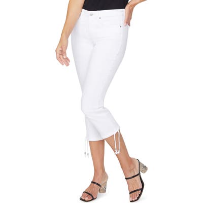 Petite Nydj Drawcord Hem Capri Jeans, White