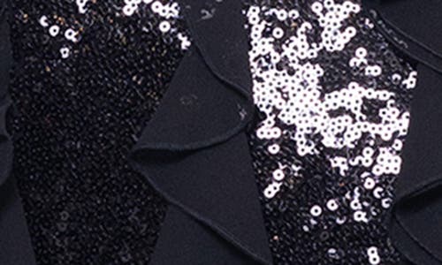 Betsy & Adam Sequin & Ruffle Gown In Black