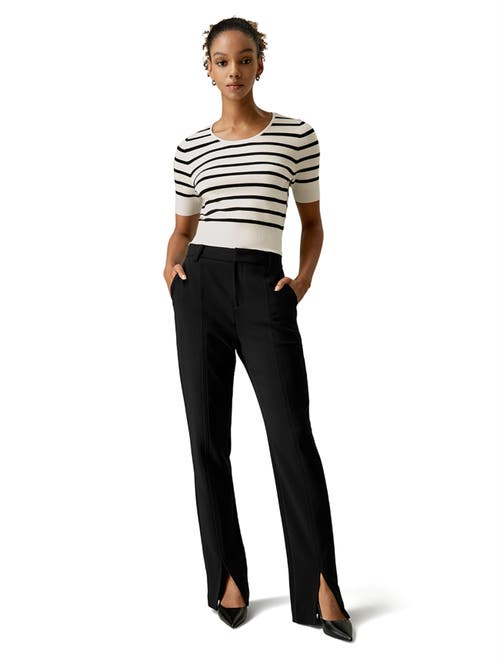 Shop Lilysilk Silk Striped Cropped Knit Top In White With Black Stripes