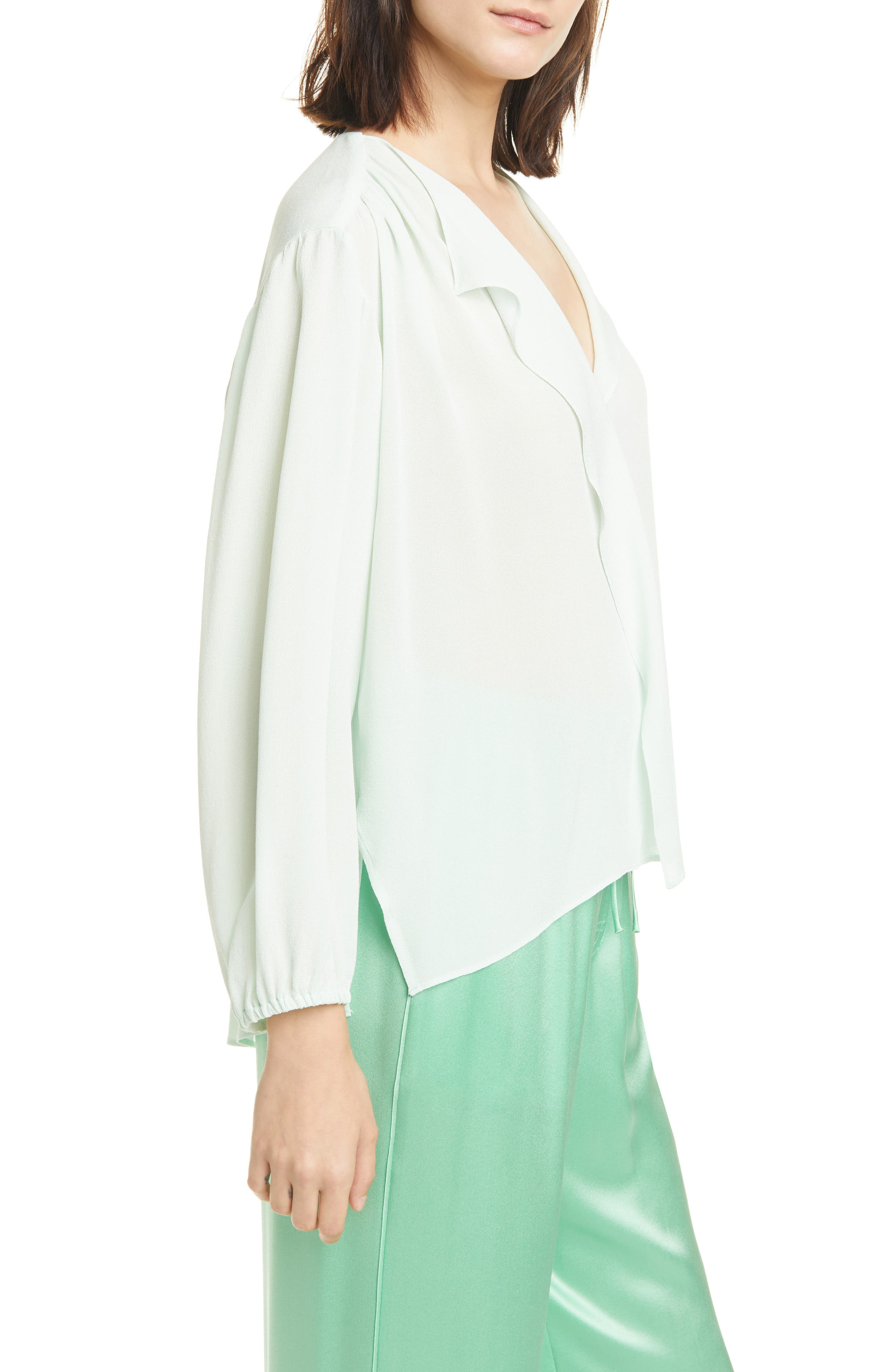 Vince Shirred Long Sleeve Silk Blouse 