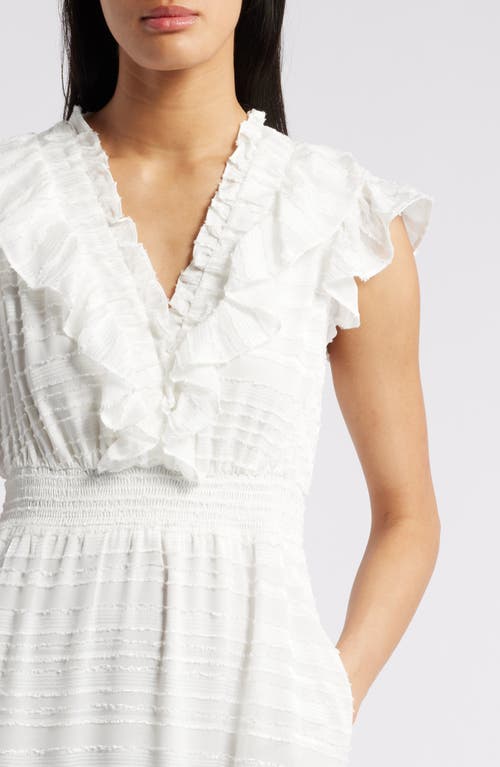 Chelsea28 Ruffle Detail Textured Stripe Dress In White