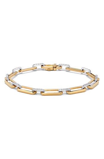 H.j. Namdar 14k Gold Diamond Paper Clip Chain Bracelet In Yellow And White Gold