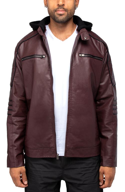 Shop X-ray Xray Faux Leather Hooded Moto Jacket With Faux Fur Lining In Burgundy/black