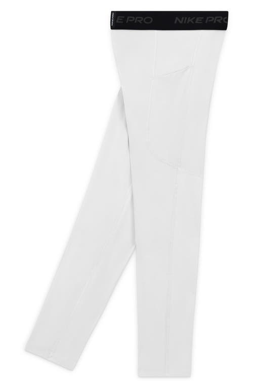 Shop Nike Kids' Pro Dri-fit Athletic Tights In White/white/black