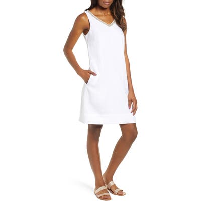 Tommy Bahama Linen Embellished Shift Dress, White
