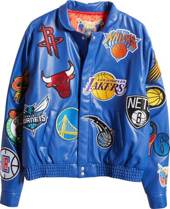 Jeff Hamilton Nba Collage Faux Leather Jacket In Red