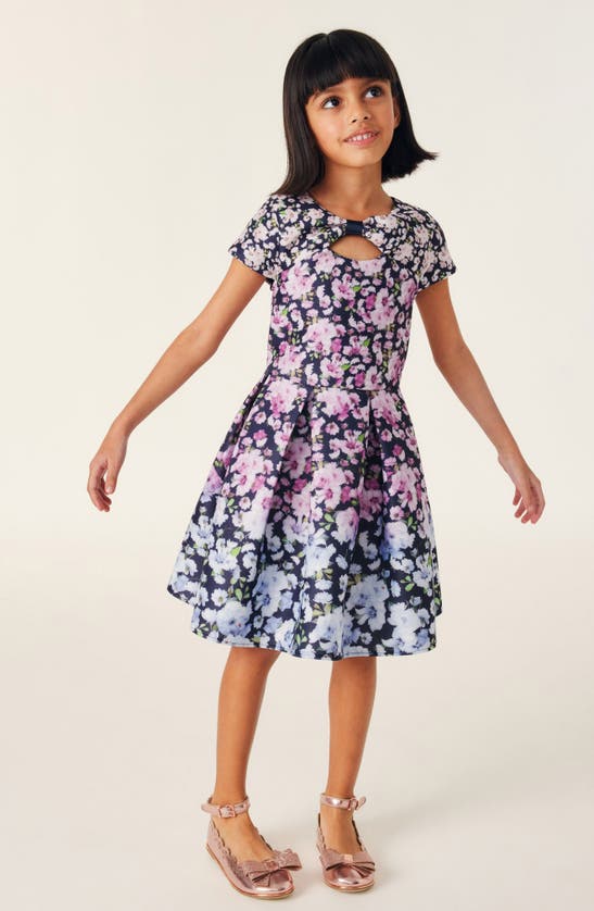 Shop Ted Baker Kids' Floral Scuba Crepe Dress In Navy