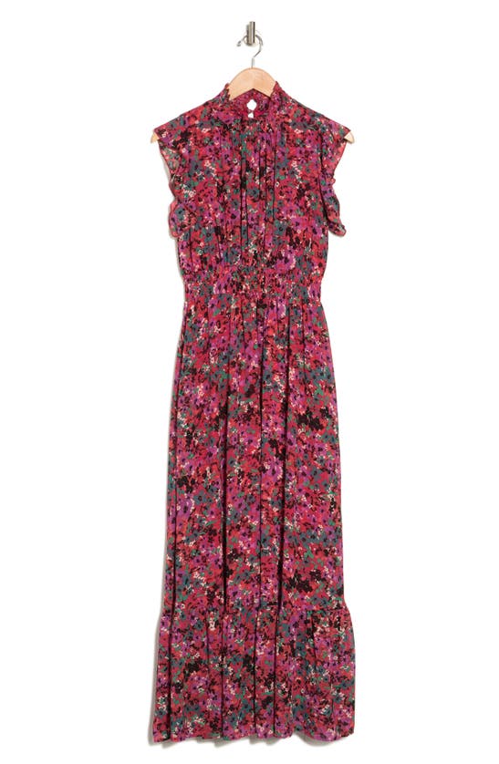 Melloday Smocked Mock Neck Tiered Maxi Dress In Green Floral | ModeSens