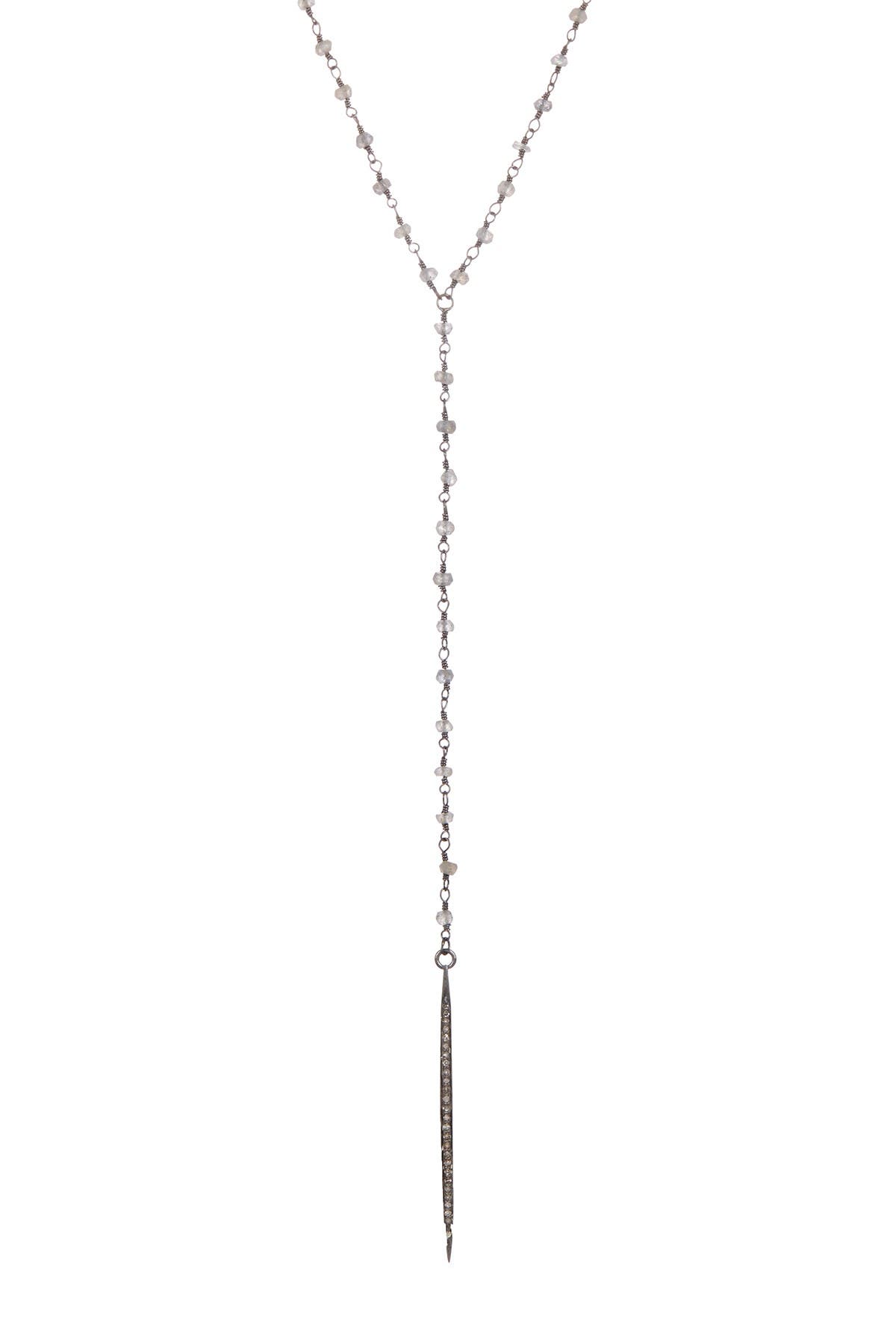 Adornia Fine Terry Spike Champagne Diamond & Labradorite Lariat Necklace In Silver
