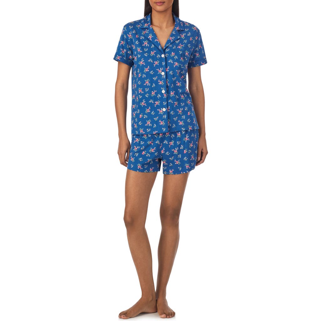 Lauren Ralph Lauren Floral Cotton Blend Short Pajamas In Blue