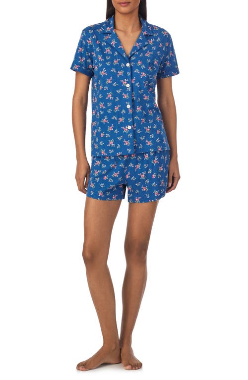 Shop Lauren Ralph Lauren Floral Cotton Blend Short Pajamas In Navy Print