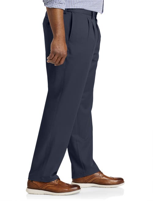 Shop Oak Hill By Dxl Waist-relaxer Pleated Microfiber Pants In Navy