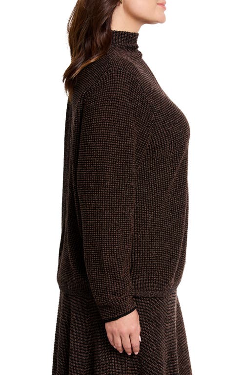 Shop Nic + Zoe Nic+zoe Pixel Funnel Neck Cotton Blend Sweater In Brown Multi