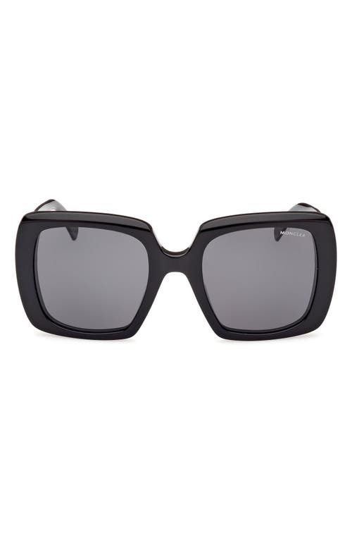 Shop Moncler 53mm Square Sunglasses In Shiny Black/smoke