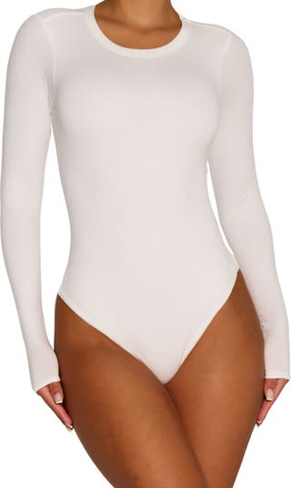 Naked Wardrobe Raw Snatched For Good Long Sleeve Bodysuit - Beige