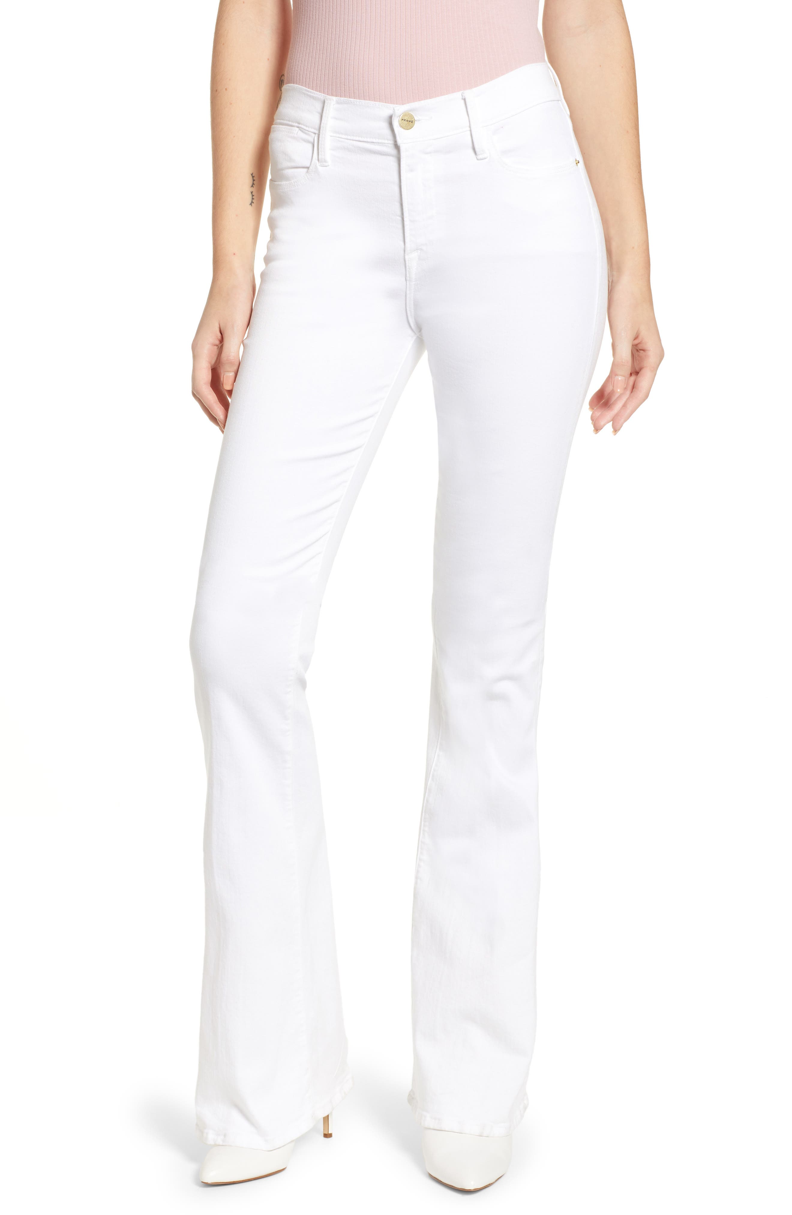 high waisted white flare jeans