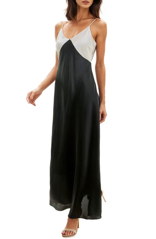 Shop Socialite Colorblock Maxi Slipdress In Black/champange