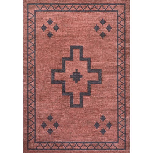 Jonathan Y Korsa Geometric Medallion Machine-washable Area Rug In Red/dark Gray
