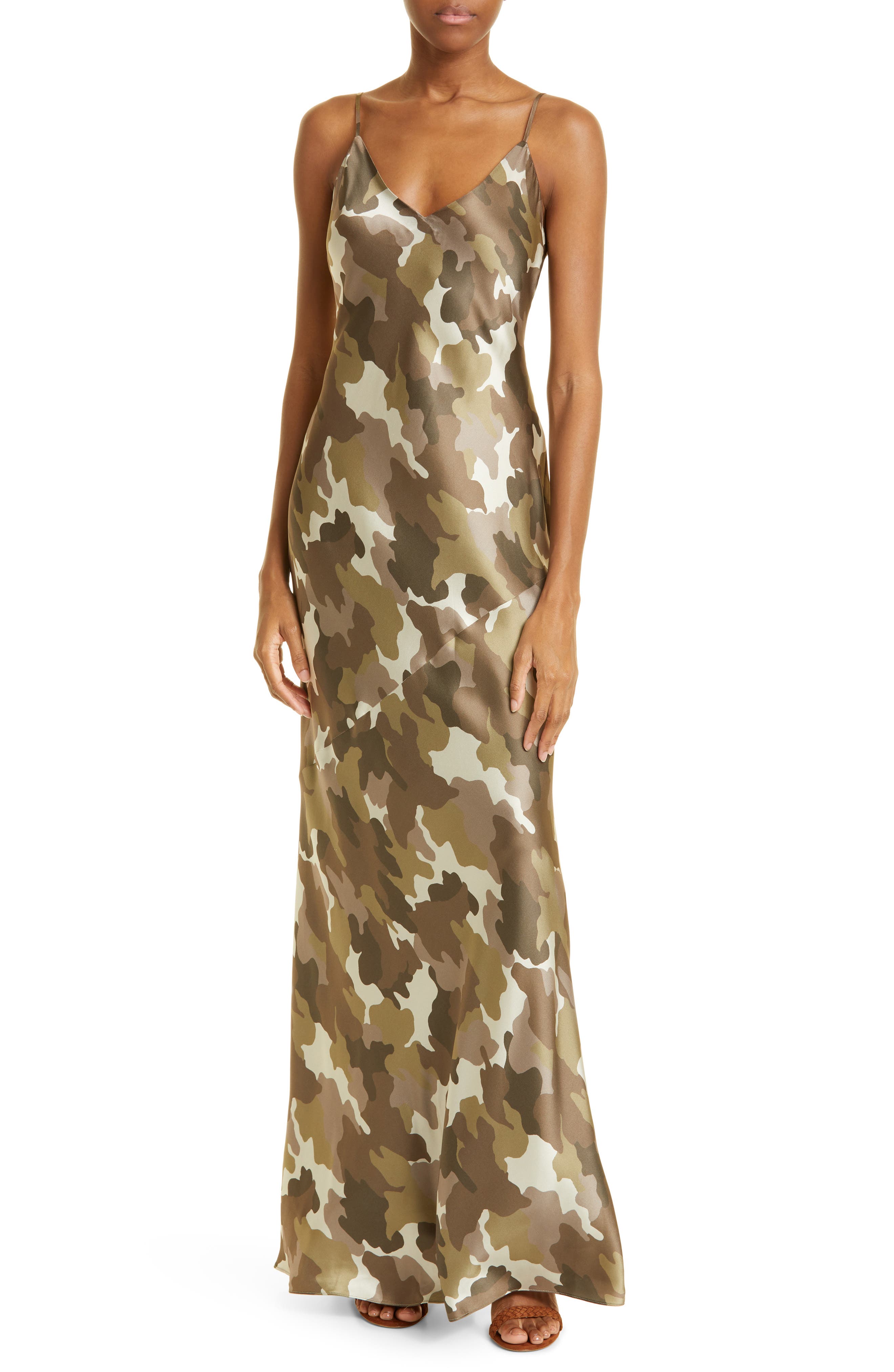 L'AGENCE Serita Camo Print Silk Maxi 