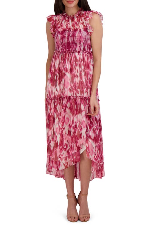 Julia Jordan Ikat Print Tiered Midi Dress Pink Multi at Nordstrom,