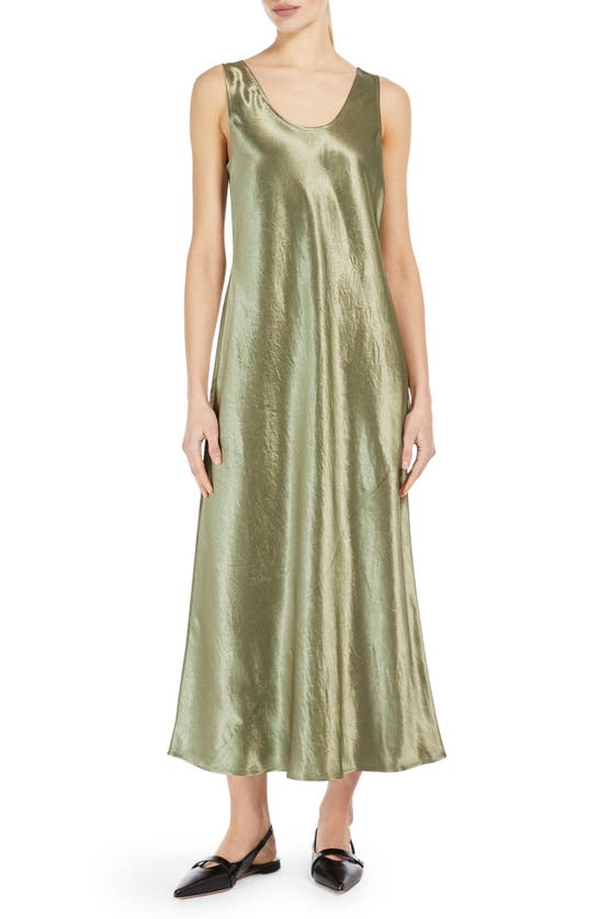 Shop Max Mara Leisure Talete Sleeveless Crinkle Satin Dress In Pastel Green