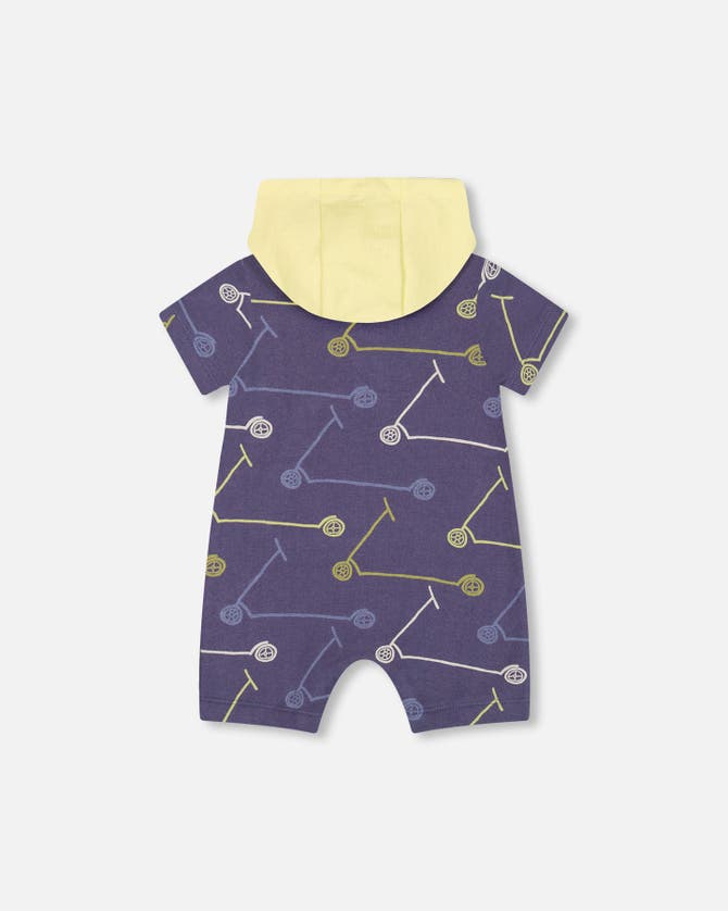 Shop Deux Par Deux Baby Boy's French Terry Hooded Romper Blue Printed Scooters