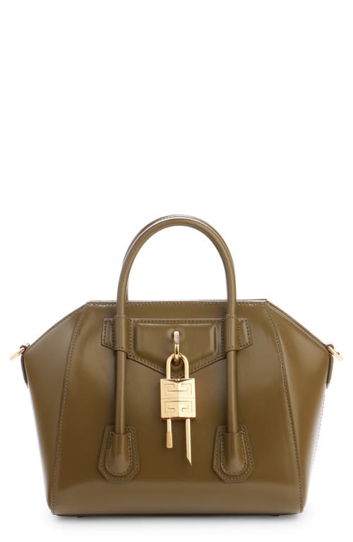 Givenchy Mini Antigona Lock Leather Satchel in Dark Khaki at Nordstrom